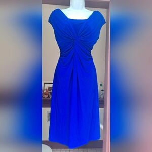 Chaps Midi Dress Dark Blue Cap Sleeve Bodycon Flattering Twist Bodice XL